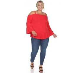 Plus Size White Mark Cold Shoulder Ruffle Sleeve Top Black -White Mark Sales unnamed file 290