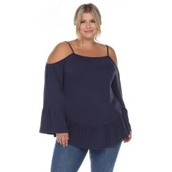 Plus Size White Mark Cold Shoulder Ruffle Sleeve Top Black -White Mark Sales unnamed file 291