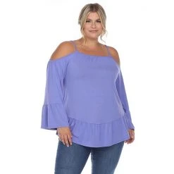 Plus Size White Mark Cold Shoulder Ruffle Sleeve Top Black -White Mark Sales unnamed file 293