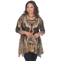 Plus Size White Mark Aymmetrical Tunic Brown Multi -White Mark Sales unnamed file 303