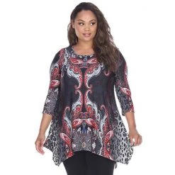 Plus Size White Mark Aymmetrical Tunic Brown Multi -White Mark Sales unnamed file 304