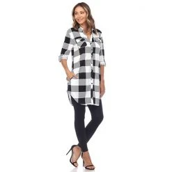 Women's White Mark Plaid Tunic Shirt Blue Burgundy -White Mark Sales unnamed file 31