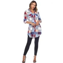 Women's White Mark Plaid Tunic Shirt Blue Burgundy -White Mark Sales unnamed file 32
