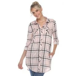 Women's White Mark Plaid Tunic Top Pink