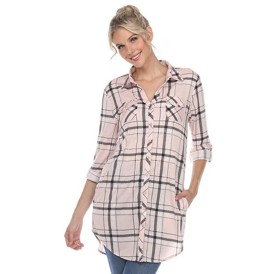 Women's White Mark Plaid Tunic Top Pink 3 Women's White Mark Plaid Tunic Top Pink