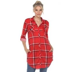 Women's White Mark Plaid Tunic Top Pink 19 Women's White Mark Plaid Tunic Top Pink -White Mark Sales unnamed file 327