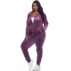 Plus Size White Mark 2-Piece Velour Tracksuit Set Grey