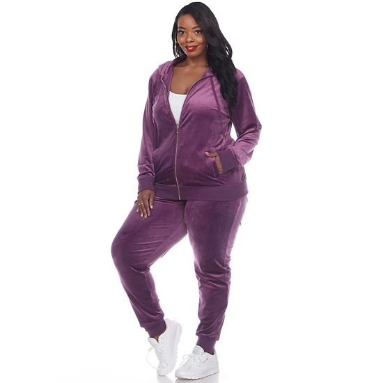 Plus Size White Mark 2-Piece Velour Tracksuit Set Grey 3 Plus Size White Mark 2-Piece Velour Tracksuit Set Grey