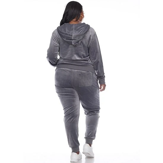 Plus Size White Mark 2-Piece Velour Tracksuit Set Grey 4 Plus Size White Mark 2-Piece Velour Tracksuit Set Grey - Image 2