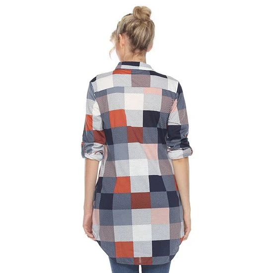 Women's White Mark Plaid Tunic Top Burgundy White 4 Women's White Mark Plaid Tunic Top Burgundy White - Image 2