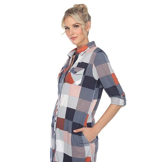 Women's White Mark Plaid Tunic Top Burgundy White 7 Women's White Mark Plaid Tunic Top Burgundy White - Image 5