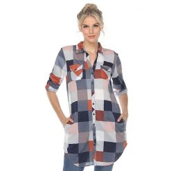 Women's White Mark Plaid Tunic Top Burgundy White 16 Women's White Mark Plaid Tunic Top Burgundy White -White Mark Sales unnamed file 346