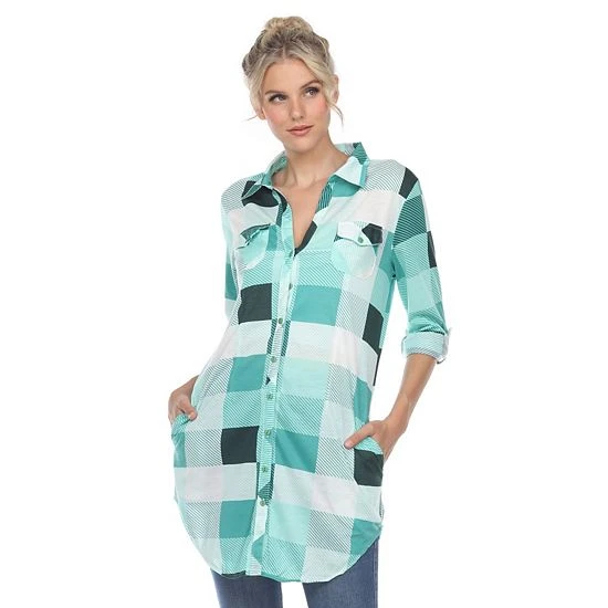 Women's White Mark Plaid Tunic Top Burgundy White 10 Women's White Mark Plaid Tunic Top Burgundy White - Image 8