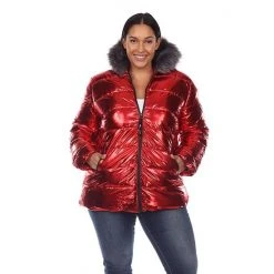 Plus Size White Mark Metallic Puffer Coat With Hoodie Black -White Mark Sales unnamed file 356