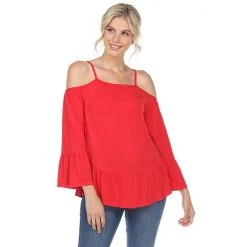 Women's White Mark Cold Shoulder Ruffle Sleeve Top Green -White Mark Sales unnamed file 366