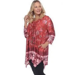 Plus Size White Mark Victorian Print Tunic Top Red -White Mark Sales unnamed file 400