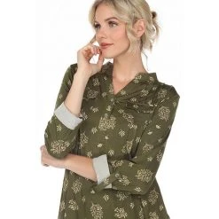 Women's White Mark Pleated Long Sleeve Leaf Print Blouse Black -White Mark Sales unnamed file 524