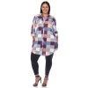 Plus Size White Mark Plaid Tunic Shirt Blue