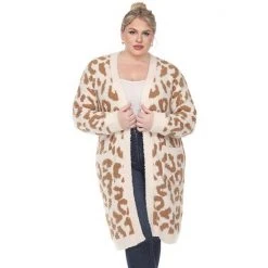 Plus Size White Mark Open-Front Long Sherpa Cardigan Beige -White Mark Sales unnamed file 554