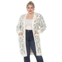 Plus Size White Mark Open-Front Long Sherpa Cardigan Beige -White Mark Sales unnamed file 557