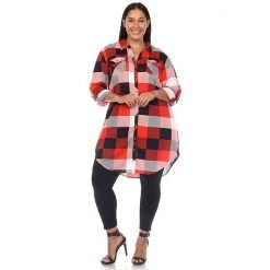 Plus Size White Mark Plaid Tunic Shirt Blue -White Mark Sales unnamed file 58