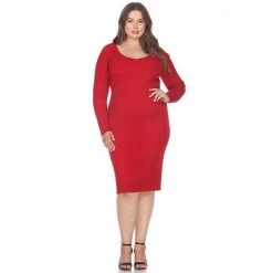 Women's White Mark Stretchy Ribbed Knit Dress Red -White Mark Sales unnamed file 595