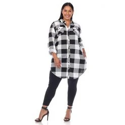 Plus Size White Mark Plaid Tunic Shirt Blue -White Mark Sales unnamed file 60