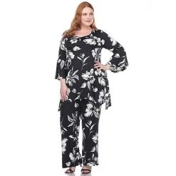 Plus Size White Mark Floral Bell Sleeve Tunic And Pant Set Red -White Mark Sales unnamed file 605