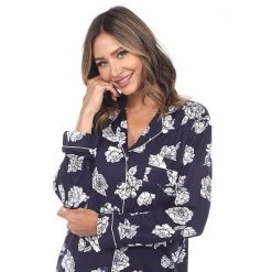 Women's White Mark 2-piece Long Sleeve Pajama Top & Pajama Pants Set Blue -White Mark Sales unnamed file 611