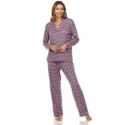 Women's White Mark 2-piece Long Sleeve Pajama Top & Pajama Pants Set Blue -White Mark Sales unnamed file 614