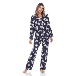 Women's White Mark 2-piece Long Sleeve Pajama Top & Pajama Pants Set Blue -White Mark Sales unnamed file 615