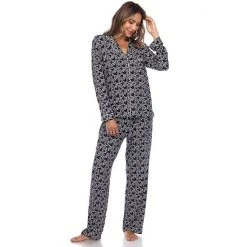 Women's White Mark 2-piece Long Sleeve Pajama Top & Pajama Pants Set Blue -White Mark Sales unnamed file 618