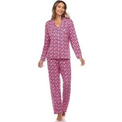 Women's White Mark 2-piece Long Sleeve Pajama Top & Pajama Pants Set Blue -White Mark Sales unnamed file 619