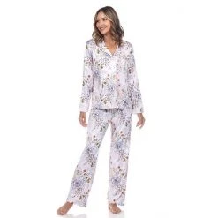 Women's White Mark 2-piece Long Sleeve Pajama Top & Pajama Pants Set Blue -White Mark Sales unnamed file 621