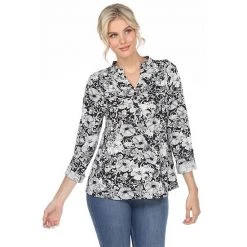 Women's White Mark Pleated Floral Print Blouse Mint