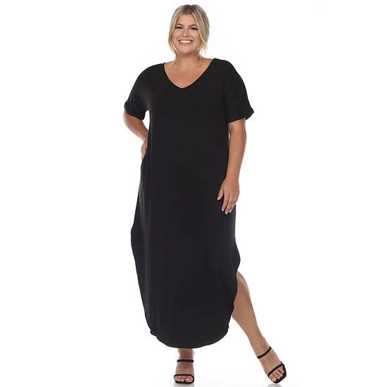 Plus Size White Mark Short Sleeve V-Neck Maxi Dress Charcoal 3 Plus Size White Mark Short Sleeve V-Neck Maxi Dress Charcoal