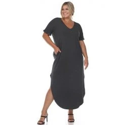 Plus Size White Mark Short Sleeve V-Neck Maxi Dress Charcoal 22 Plus Size White Mark Short Sleeve V-Neck Maxi Dress Charcoal -White Mark Sales unnamed file 665