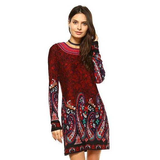 Women's White Mark Paisley Embroidered Sweaterdress Brick Red 3 Women's White Mark Paisley Embroidered Sweaterdress Brick Red