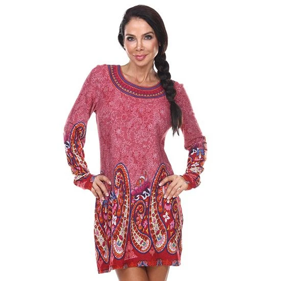 Women's White Mark Paisley Embroidered Sweaterdress Brick Red 6 Women's White Mark Paisley Embroidered Sweaterdress Brick Red - Image 4