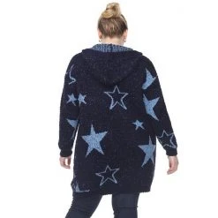 Plus Size White Mark Hooded Open-Front Star Sherpa Cardigan Navy Light Blue Stars -White Mark Sales unnamed file 680