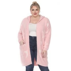 Plus Size White Mark Hooded Open-Front Star Sherpa Cardigan Navy Light Blue Stars -White Mark Sales unnamed file 684