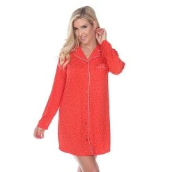 Women's White Mark Long Sleeve Nightgown Red