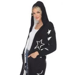Women's White Mark Star Print Hooded Cardigan Camel White Stars -White Mark Sales unnamed file 709