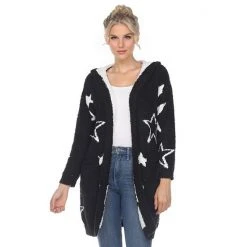 Women's White Mark Star Print Hooded Cardigan Camel White Stars -White Mark Sales unnamed file 711