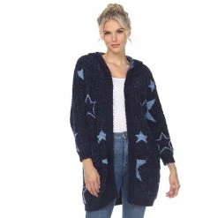 Women's White Mark Star Print Hooded Cardigan Camel White Stars -White Mark Sales unnamed file 714
