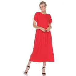 Women's White Mark Short Sleeve Asymmetrical-Waist Maxi Dress Red -White Mark Sales unnamed file 740