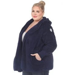 Plus Size White Mark Plush Hooded Cardigan Navy -White Mark Sales unnamed file 755
