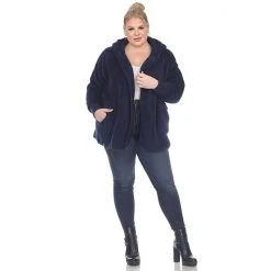 Plus Size White Mark Plush Hooded Cardigan Navy -White Mark Sales unnamed file 757