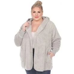 Plus Size White Mark Plush Hooded Cardigan Navy -White Mark Sales unnamed file 758