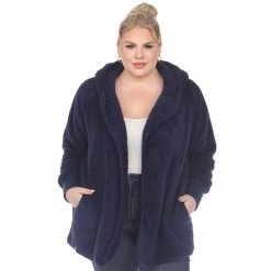 Plus Size White Mark Plush Hooded Cardigan Navy -White Mark Sales unnamed file 760